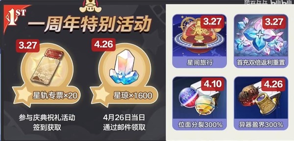 《星穹铁道》2.1周年庆奖励什么时候发放